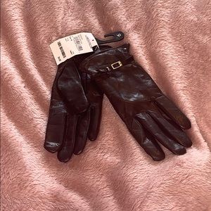 Wool lined brown leather gloves